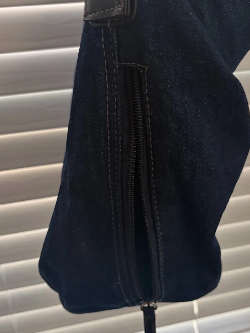 Vintage Y2K Faded Glory Navy Canvas Shoulder Bag with Black Leather Strap